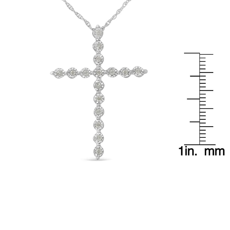 An image displaying .925 Sterling Silver 1/6 Cttw Brilliant-Cut Diamond Miracle-Set Shared Prong Cross 18" Pendant Necklace (I-J Color, I2-I3 Clarity) by Infinite Jewels