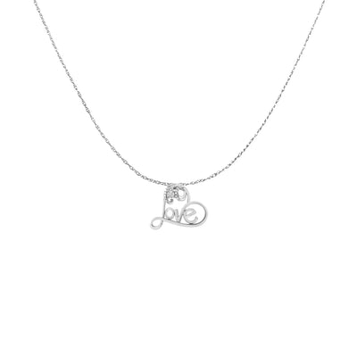 An image displaying .925 Sterling Silver 1/10 Cttw Round Brilliant-Cut Diamond Accented Open Heart with Love 18" Pendant Necklace (H-I Color, I1-I2 Clarity) by Infinite Jewels