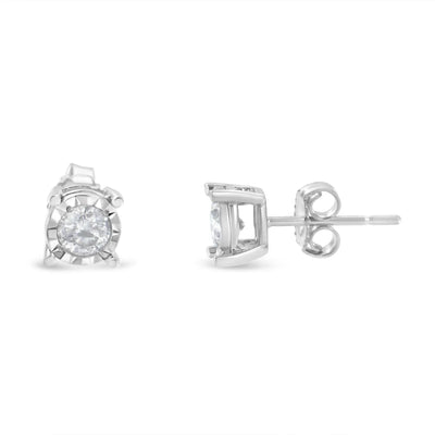 An image displaying .925 Sterling Silver 1/2 Cttw Near Colorless Round Brilliant-Cut Diamond Miracle-Set Stud Earrings (H-I Color, I2-I3 Clarity) by Infinite Jewels