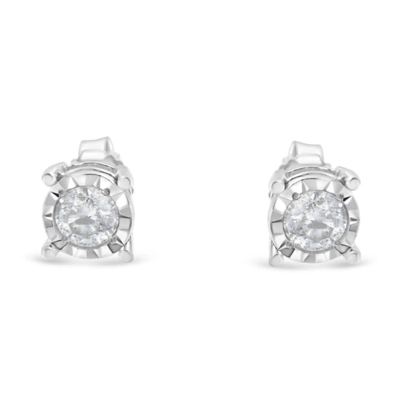 An image displaying .925 Sterling Silver 1/2 Cttw Near Colorless Round Brilliant-Cut Diamond Miracle-Set Stud Earrings (H-I Color, I2-I3 Clarity) by Infinite Jewels