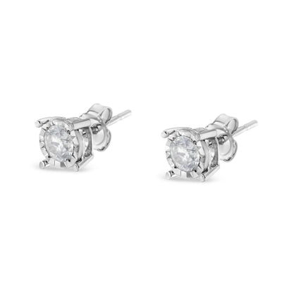 An image displaying .925 Sterling Silver 1/2 Cttw Near Colorless Round Brilliant-Cut Diamond Miracle-Set Stud Earrings (H-I Color, I2-I3 Clarity) by Infinite Jewels