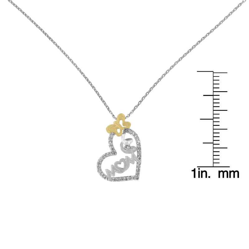 An image displaying Two Tone .925 Sterling Silver 1/5 cttw Diamond "Mom" and Heart Pendant Necklace (H-I, I1-I2) by Infinite Jewels