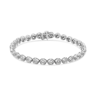 An image displaying .925 Sterling Silver 1.0 Cttw Diamond Miracle-Plate Open Quatrefoil Flower Circle-Link 7" Tennis Bracelet (I-J color, I3 clarity) by Infinite Jewels