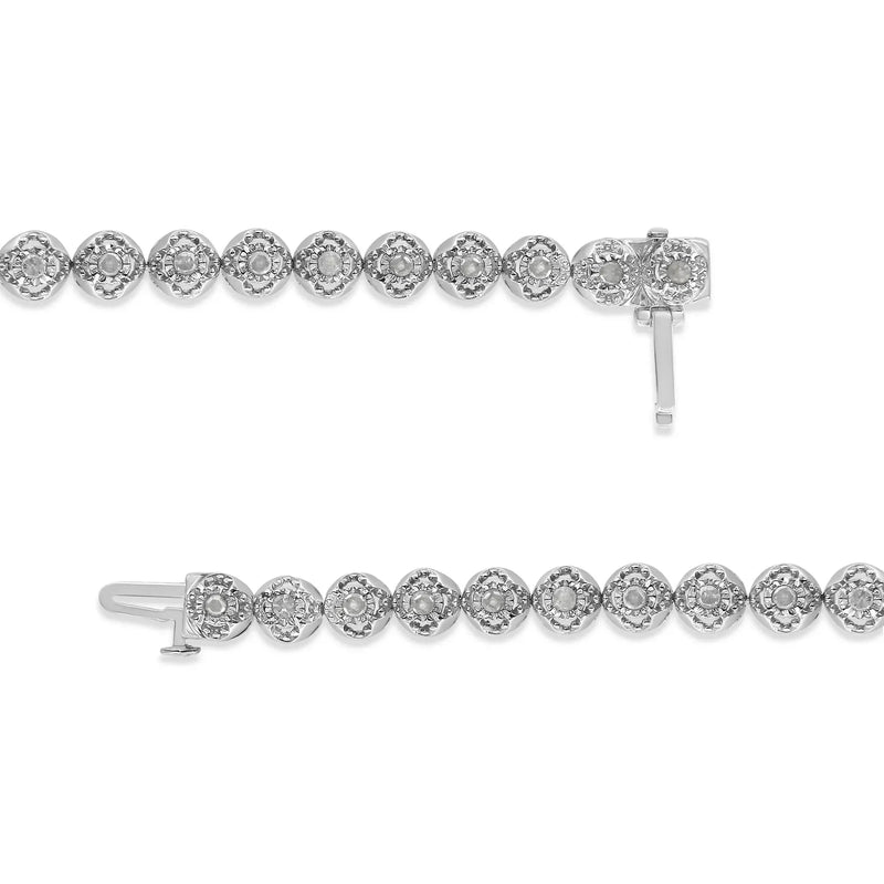 An image displaying .925 Sterling Silver 1.0 Cttw Diamond Miracle-Plate Open Quatrefoil Flower Circle-Link 7" Tennis Bracelet (I-J color, I3 clarity) by Infinite Jewels