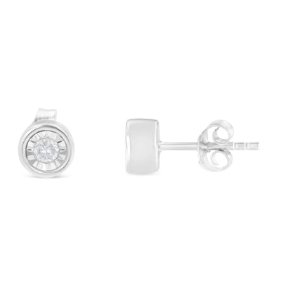 An image displaying .925 Sterling Silver 1/5 Cttw Round Brilliant-Cut Near Colorless Diamond Miracle-Set Bezel Barrel Style Stud Earrings (I-J Color, I2-I3 Clarity) by Infinite Jewels