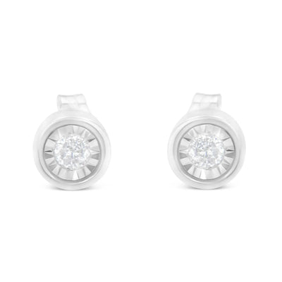 An image displaying .925 Sterling Silver 1/5 Cttw Round Brilliant-Cut Near Colorless Diamond Miracle-Set Bezel Barrel Style Stud Earrings (I-J Color, I2-I3 Clarity) by Infinite Jewels