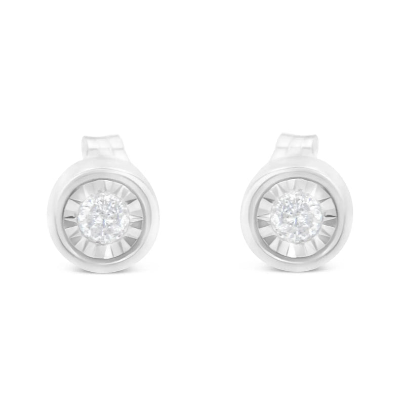 An image displaying .925 Sterling Silver 1/5 Cttw Round Brilliant-Cut Near Colorless Diamond Miracle-Set Bezel Barrel Style Stud Earrings (I-J Color, I2-I3 Clarity) by Infinite Jewels