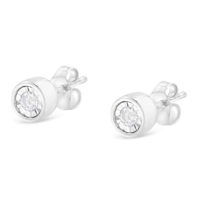 An image displaying .925 Sterling Silver 1/5 Cttw Round Brilliant-Cut Near Colorless Diamond Miracle-Set Bezel Barrel Style Stud Earrings (I-J Color, I2-I3 Clarity) by Infinite Jewels