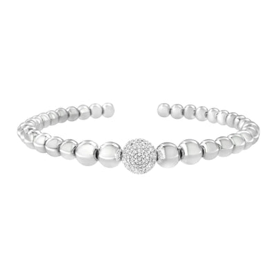 An image displaying .925 Sterling Silver 1/6 Cttw Diamond Rondelle Graduated Ball Bead Cuff Bangle Bracelet (I-J color, I2-I3 clarity) - Fits wrists up to 7 1/2 inches by Infinite Jewels