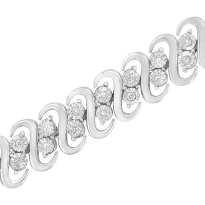 An image displaying .925 Sterling Silver 1/4 cttw Round-Cut Diamond Double Row Wrapped S-Link Bracelet (I-J Color, I2-I3 Clarity) - Size 7.25" by Infinite Jewels