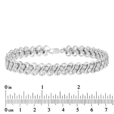 An image displaying .925 Sterling Silver 1/4 cttw Round-Cut Diamond Double Row Wrapped S-Link Bracelet (I-J Color, I2-I3 Clarity) - Size 7.25" by Infinite Jewels