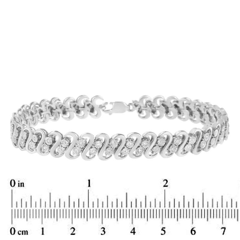 An image displaying .925 Sterling Silver 1/4 cttw Round-Cut Diamond Double Row Wrapped S-Link Bracelet (I-J Color, I2-I3 Clarity) - Size 7.25" by Infinite Jewels