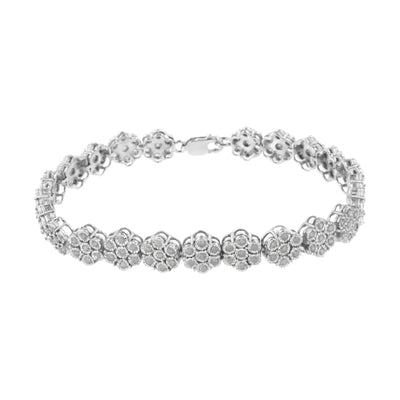 An image displaying .925 Sterling Silver 2.0 cttw Diamond 7 Stone Floral Cluster Link Bracelet (I-J Color, I3 Clarity) -7.25" by Infinite Jewels