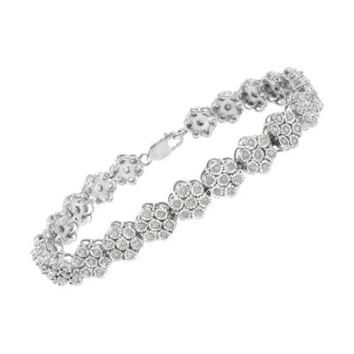 An image displaying .925 Sterling Silver 2.0 cttw Diamond 7 Stone Floral Cluster Link Bracelet (I-J Color, I3 Clarity) -7.25" by Infinite Jewels