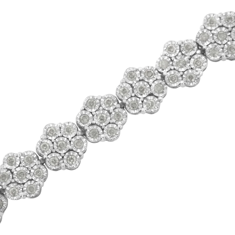 An image displaying .925 Sterling Silver 2.0 cttw Diamond 7 Stone Floral Cluster Link Bracelet (I-J Color, I3 Clarity) -7.25" by Infinite Jewels