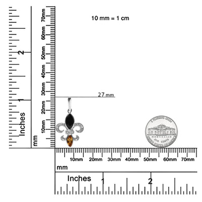 An image displaying .925 Sterling Silver Marquise Cut Onyx and Citrine with Diamond Accent Fleur De Lis Drop Stud Earrings (H-I Color, SI1-SI2 Clarity) by Infinite Jewels