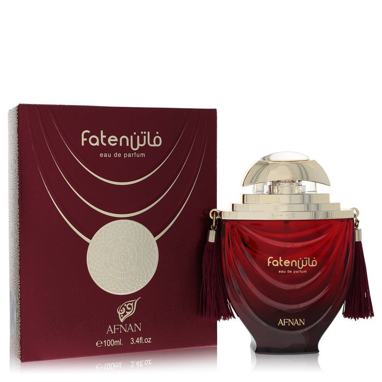 An image displaying Afnan Faten Maroon by Afnan Eau De Parfum Spray (Unisex) 3.4 oz for Women by Afnan