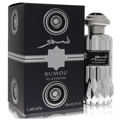 An image displaying Lattafa Sumou Platinum by Lattafa Eau De Parfum Spray 3.4 oz for Men by Lattafa