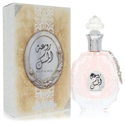 An image displaying Lattafa Rouat Al Musk by Lattafa Eau De Parfum Spray 3.4 oz for Women by Lattafa