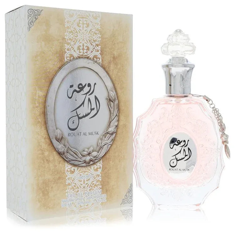 An image displaying Lattafa Rouat Al Musk by Lattafa Eau De Parfum Spray 3.4 oz for Women by Lattafa