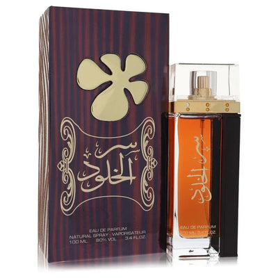 An image displaying Lattafa Ser Al Khulood by Lattafa Eau De Parfum Spray 3.4 oz for Men by Lattafa