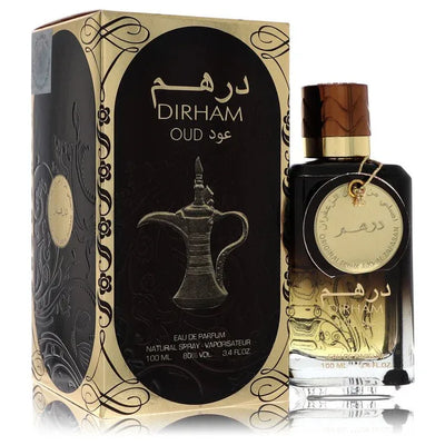 An image displaying Ard Al Zaafaran Dirham Oud by Al Zaafaran Eau De Parfum Spray 3.4 oz for Men by Al Zaafaran