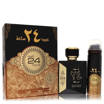 An image displaying Ard Al Zaafaran Oud 24 Hours by Al Zaafaran Eau De Parfum Spray + 1.7oz Perfumed Spray 3.4 oz for Men by Al Zaafaran