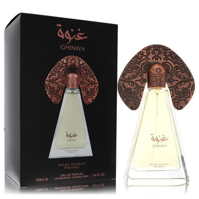An image displaying Niche Emarati Ghinwa by Lattafa Eau De Parfum Spray 3.4 oz for Women by Lattafa
