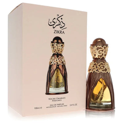 An image displaying Niche Emarati Zikra by Lattafa Eau De Parfum Spray 3.4 oz for Women by Lattafa