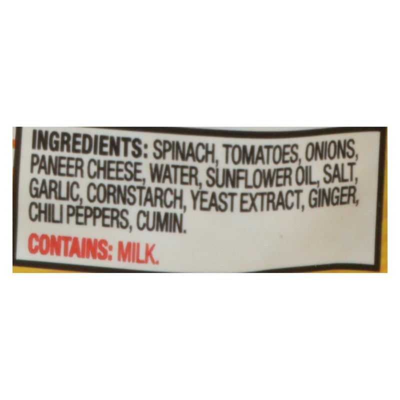 Tasty Bite Entrees - Indian Cuisine - Kashmir Spinach - 10 Oz - Case Of 6 - Orca Market