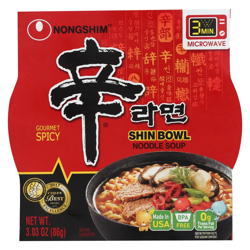 An image displaying Nong Shim Noodle Soup Bowl - Shin - Case Of 12 - 3.03 Ounce. by Nong Shim
