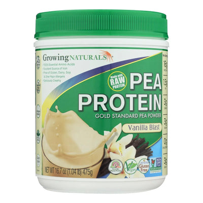 An image displaying Growing Naturals Yellow Pea Protein - Vanilla Blast - 16 Ounce by Growing Naturals