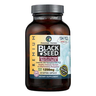 An image displaying Black Seed Oil - 1250 Mg - 60 Softgel Capsules by Black Seed