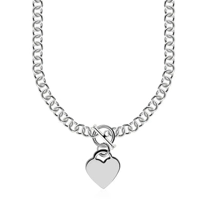 An image displaying Sterling Silver Rolo Chain with a Heart Toggle Charm and Rhodium Plating by Orca Market