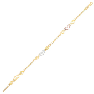 An image displaying 14k Tri-Color Gold Anklet with Multi Color Heart Stations by Orca Market
