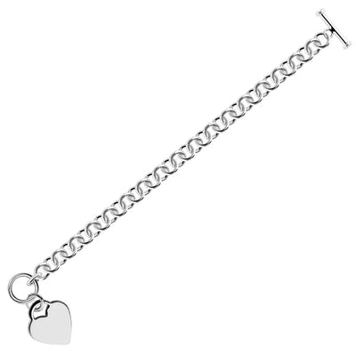 An image displaying Sterling Silver Rhodium Plated Rolo Style Heart Charmed Chain Bracelet by Orca Market