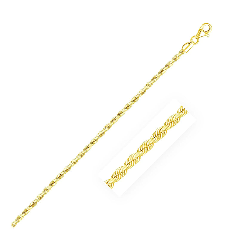An image displaying 2.5mm 14k Yellow Gold Solid Diamond Cut Rope Bracelet by Orca Market