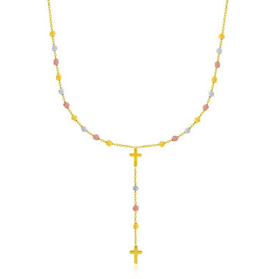 An image displaying 14k Tri-Color Gold Rosary Chain Necklace by Orca Market