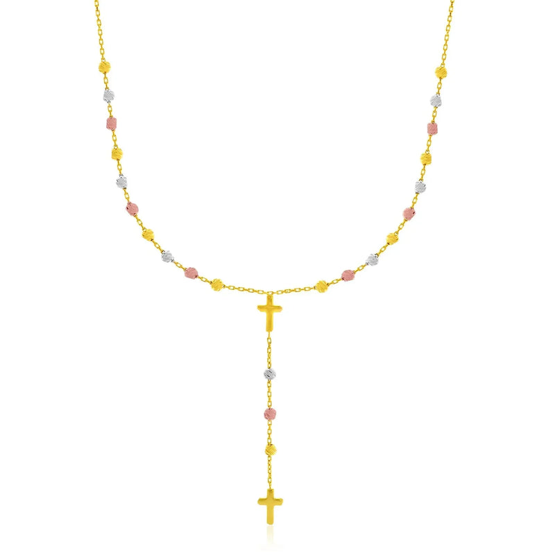 An image displaying 14k Tri-Color Gold Rosary Chain Necklace by Orca Market