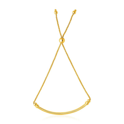 An image displaying 14k Yellow Gold Smooth Curved Bar and Lariat Style Bracelet by Orca Market