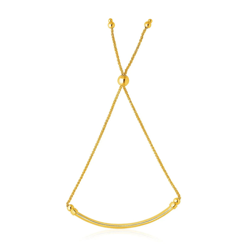 An image displaying 14k Yellow Gold Smooth Curved Bar and Lariat Style Bracelet by Orca Market