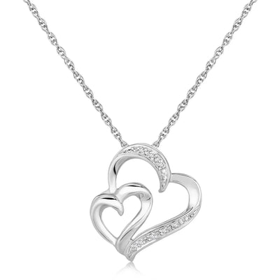 An image displaying Sterling Silver Diamond Accented Dual Fancy Heart Pendant (.02 cttw) by Orca Market