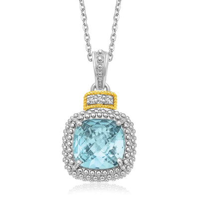 An image displaying 18k Yellow Gold & Sterling Silver Popcorn Sky Blue Topaz and Diamond Pendant by Orca Market