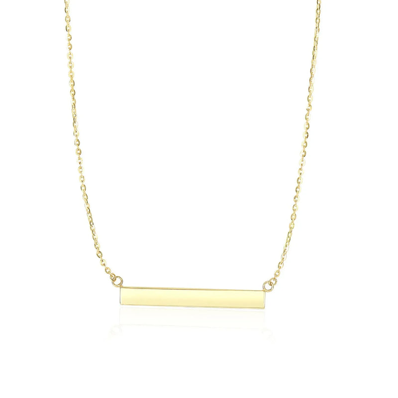 An image displaying 14k Yellow Gold Chain Necklace with a Shiny Flat Bar by Orca Market