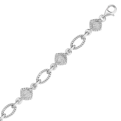 An image displaying Sterling Silver Cable Oval and Square Link Bracelet with Diamonds (1/4 cttw) by Orca Market