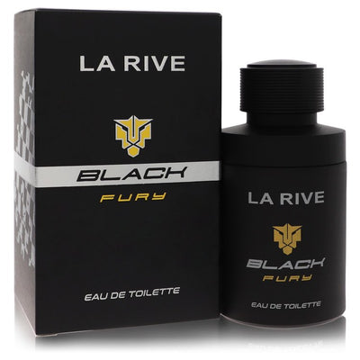 An image displaying La Rive Black Fury by La Rive Eau De Toilette Spray 2.5 oz for Men by La Rive
