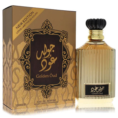 An image displaying Lattafa Asdaaf Golden Oud by Lattafa Eau De Parfum Spray 3.4 oz for Men by Lattafa