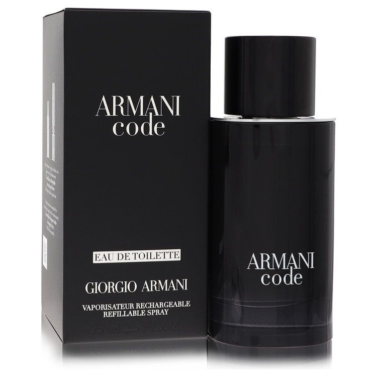 An image displaying Armani Code by Giorgio Armani Eau De Toilette Spray Refillable 2.5 oz for Men by Giorgio Armani