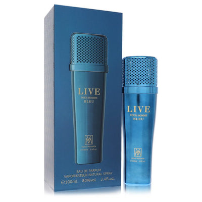 An image displaying Victor Manuelle Live Bleu by Victor Manuelle Eau De Parfum Spray 3.4 oz for Men by Victor Manuelle
