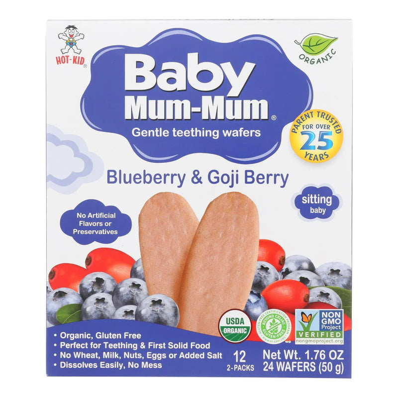 An image displaying Baby Mum Mum Organic Baby Teeth Rice Rusk Organic Rice Snack With Blueberry And Goji Flavor - Case Of 6 - 1.76 Ounce by Baby Mum Mum